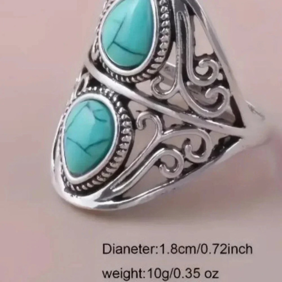 Turquoise Ring Gemstone Accents, Silverplate VTG Minimalist Style Size 8 - Picture 4 of 5